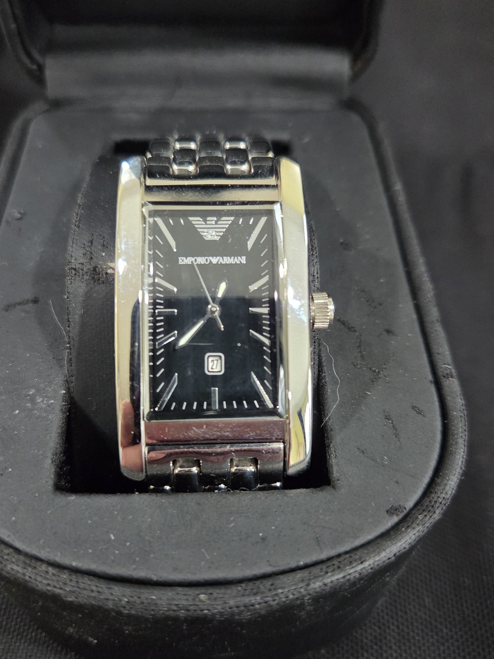 Emporio Armani Stainless Steel Rectangular Black Dial Watch